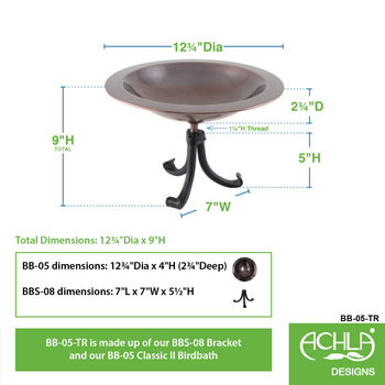 Achla BB-05-TR Classic II Birdbath With Tripod Stand