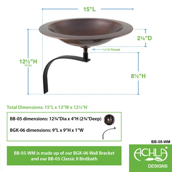 Achla BB-05-WM Classic II Birdbath With Wall Mount Bracket