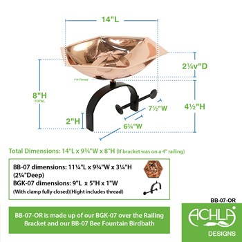 Achla BB-07-OR Bee Fountain and Birdbath With Over Rail Bracket