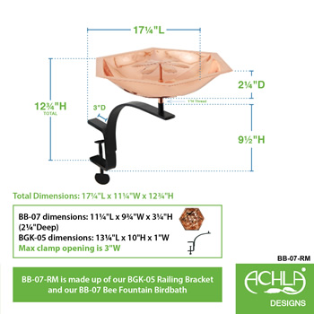 Achla BB-07-RM Bee Fountain and Birdbath With Rail Mount Bracket