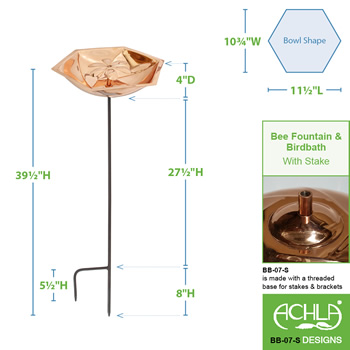 Achla BB-07-S Copper Bee Fountain and Birdbath With Stake