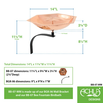 Achla BB-07-WM Bee Fountain and Birdbath With Wall Mount Bracket
