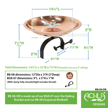 Achla BB-08-OR Dogwood Birdbath With Over Rail Bracket