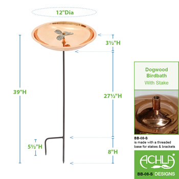 Achla BB-08-S Dogwood Copper Birdbath With Stake