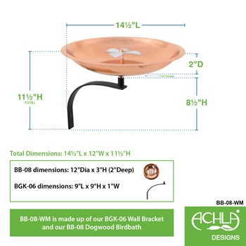 Achla BB-08-WM Dogwood Birdbath With Wall Mount Bracket