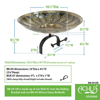 Achla BB-09-OR African Daisy Birdbath With Over Rail Bracket