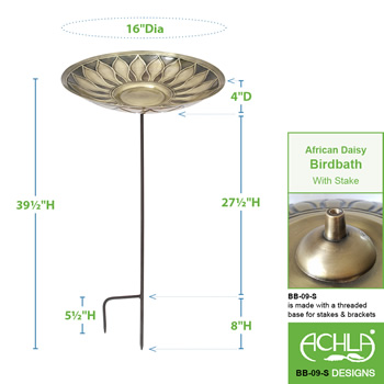 Achla BB-09-S Brass African Daisy Birdbath With Stake