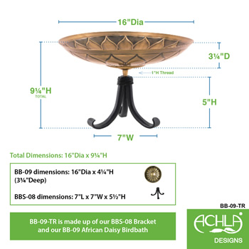 Achla BB-09-TR African Daisy Birdbath With Tripod Stand