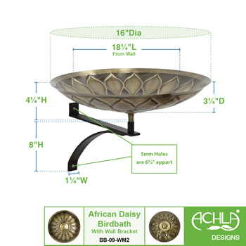 Achla BB-09-WM2 African Sunflower Birdbath With Wall Mount Bracket