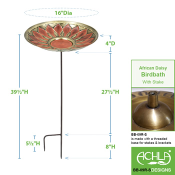 Achla BB-09R-S Red African Daisy Birdbath With Stake