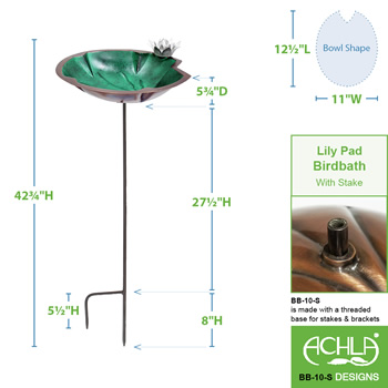 Achla BB-10-S Lilypad Birdbath With Stake