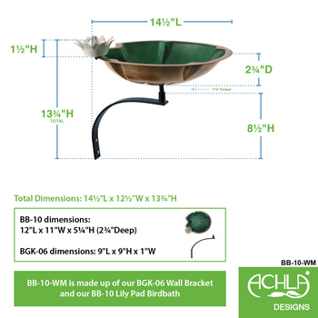 Achla BB-10-WM Lilypad Birdbath With Wall Mount Bracket