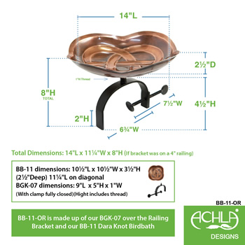 Achla BB-11-OR Dara Knot Birdbath With Over Rail Bracket