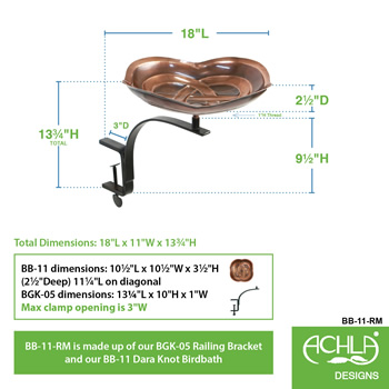 Achla BB-11-RM Dara Knot Birdbath With Rail Mount Bracket