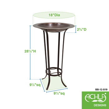 Achla BB-12-S19 18 Inch Classic Copper Birdbath With Tulip Stand