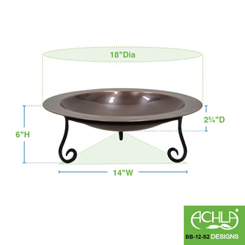Achla BB-12-S2 18 Inch Classic Copper Birdbath With Short Stand