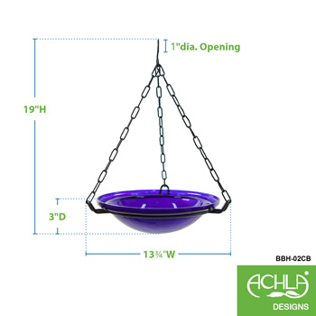 Achla BBH-02CB Cobalt Blue 12 Inch Crackle Glass Hanging Birdbath