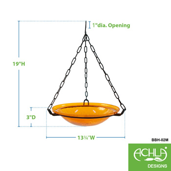 Achla BBH-02M 12 Inch Mandarin Crackle Glass Hanging Birdbath