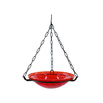 Achla BBH-02R Red 12 Inch Crackle Glass Hanging Birdbath