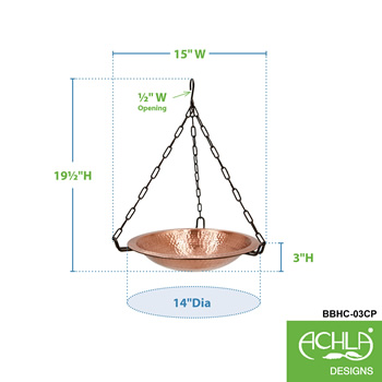 Achla BBH-03CP 14 Inch Solid Copper Hanging Birdbath