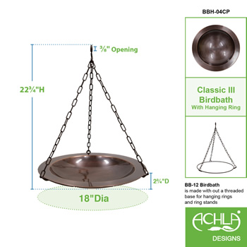 Achla BBH-04CP 18 Inch Classic Copper Hanging Birdbath