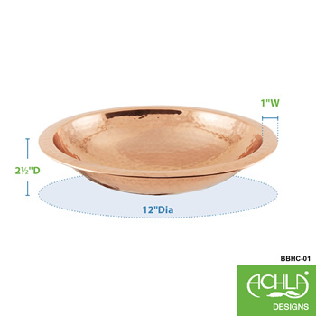 Achla BBHC-01 Hammered Copper Birdbath Bowl With Rim