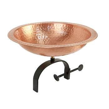 Achla BBHC-02T-OR Hammered Solid Copper Birdbath With Over Rail Bracket