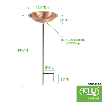 Achla BBHC-02T-S Hammered Solid Copper Staked Birdbath