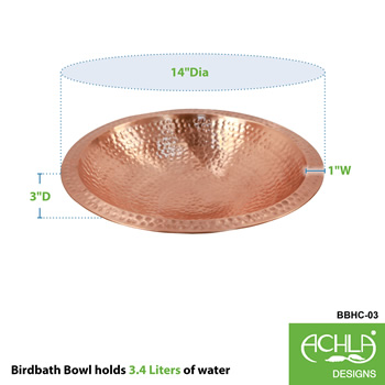 Achla BBHC-03 Hammered Solid Copper Bowl With Rim