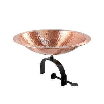 Achla BBHC-03T-OR Hammered Solid Copper Birdbath With Over Rail Bracket