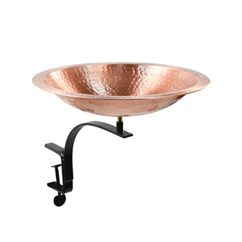 Achla BBHC-03T-RM Hammered Solid Copper Birdbath With Rail Mount Bracket