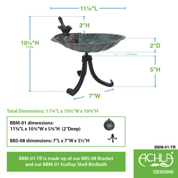 Achla BBM-01-TR Scallop Shell Birdbath With Tripod Stand