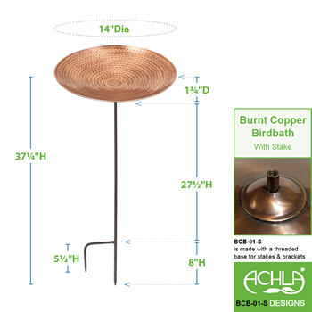 Achla BCB-01-S Burnt Copper Birdbath With Stake