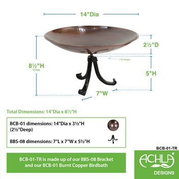 Achla BCB-01-TR Burnt Copper Birdbath With Tripod Stand