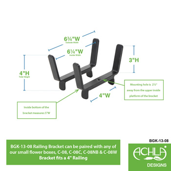 Achla BGK-13-08 6 Inch Flower Box Bracket for 2x4 Railing