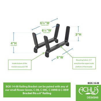 Achla BGK-14-08 6 Inch Flower Box Bracket for 2x6 Railing