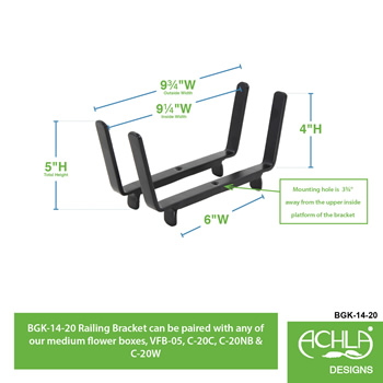 Achla BGK-14-20 8 Inch Flower Box Bracket for 2x6 Railing