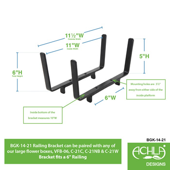 Achla BGK-14-21 10 Inch Flower Box Bracket for 2x6 Railing