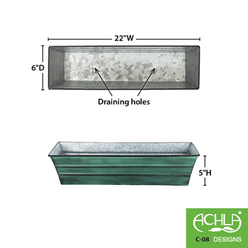 Achla C-08 Small Green Galvanized Steel Flower Box Planter