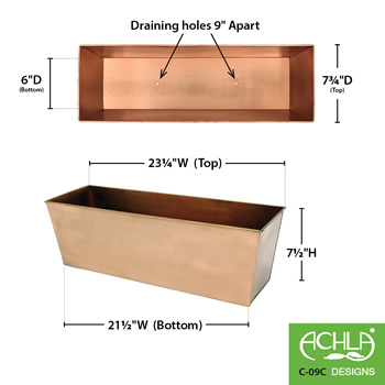 Achla C-09C Medium Plain Copper Flower Box