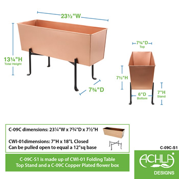 Achla C-09C-S1 Copper Flower Box With Folding Stand