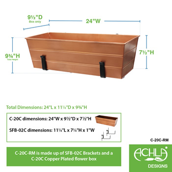 Achla C-20C-RM Medium Copper Flower Box With Clamp-On Brackets