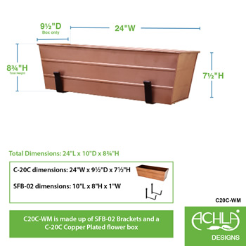 Achla C-20C-WM Medium Copper Flower Box With Wall Brackets