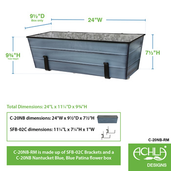 Achla C-20NB-RM Medium Blue Flower Box With Clamp-On Brackets