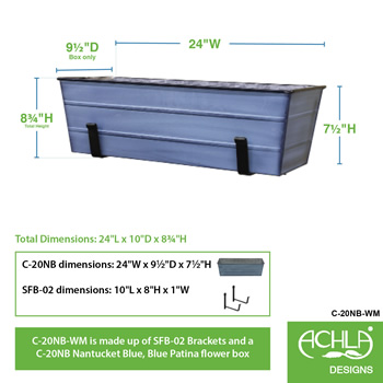 Achla C-20NB-WM Medium Blue Flower Box With Wall Brackets