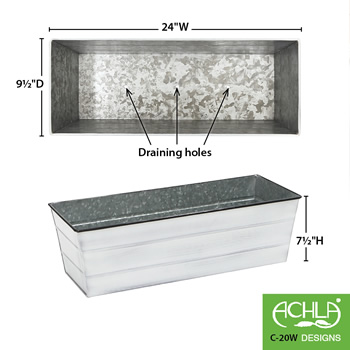 Achla C-20W Medium Cape Cod White Galvanized Steel Flower Box Planter