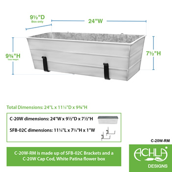 Achla C-20W-RM Medium White Flower Box With Clamp-On Brackets