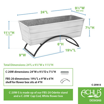 Achla C-20W-S White Odette Stand With Medium Flower Box
