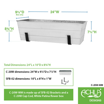 Achla C-20W-WM Medium White Flower Box With Wall Brackets