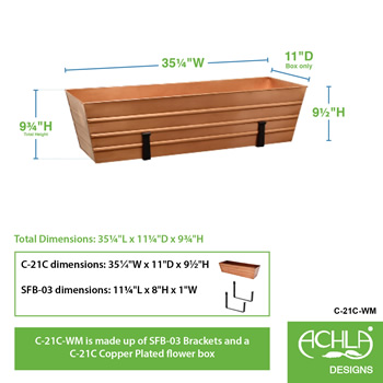 Achla C-21C-WM Large Copper Flower Box With Wall Brackets